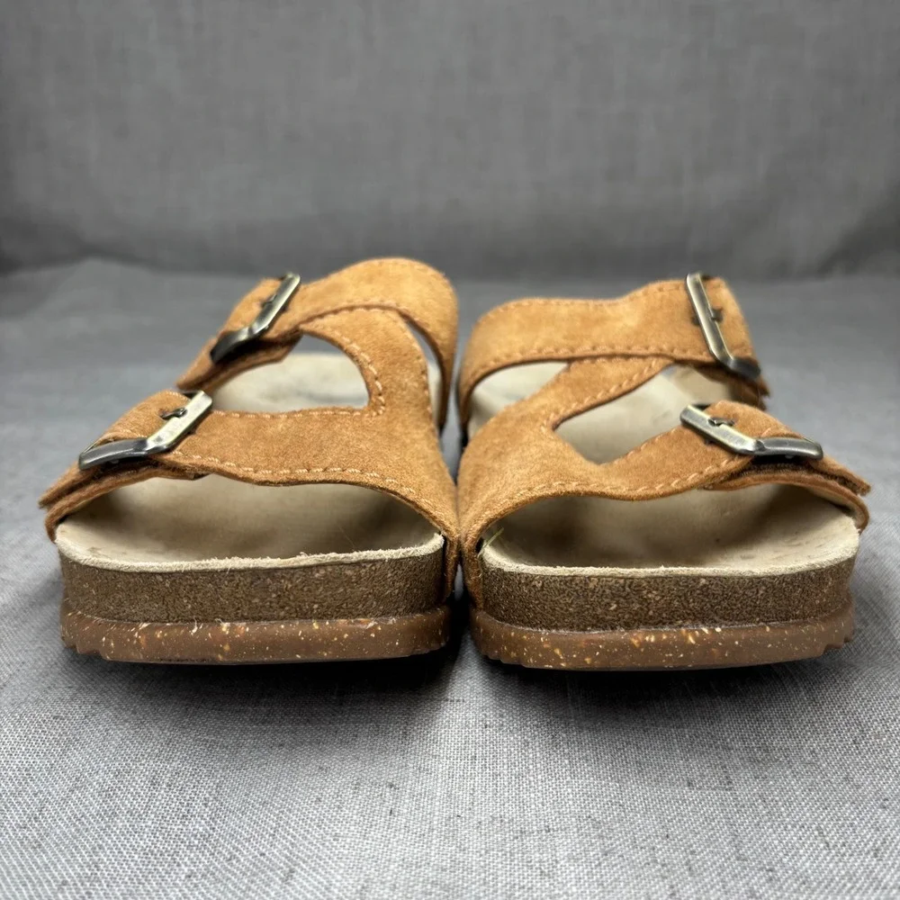 Dansko Dayna Tan Brown‎ Suede Leather Slip On Buckle Sandals Slides Womens EU 37